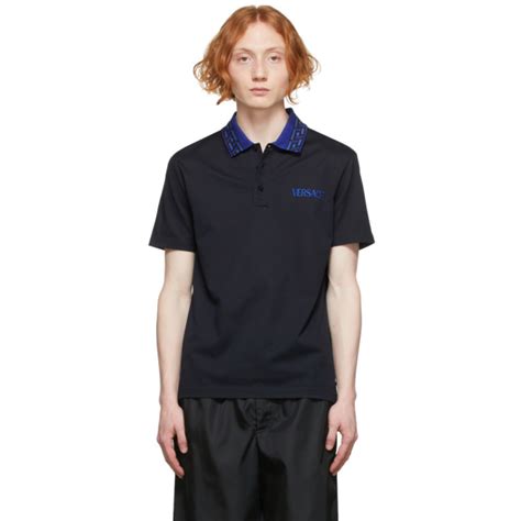 Versace: Blue 'La Greca' Polo 